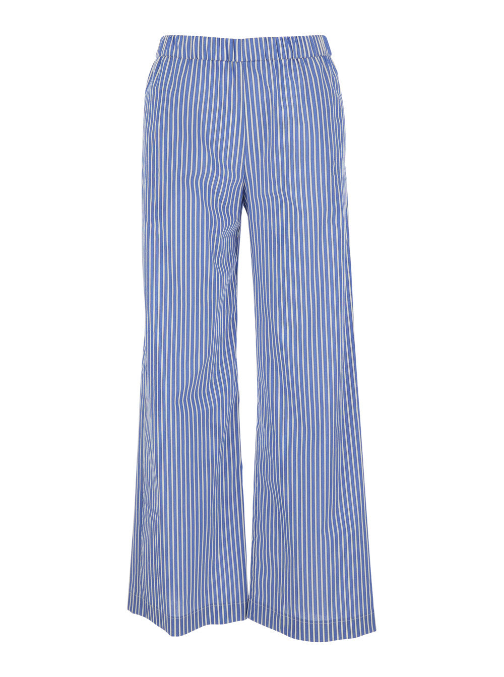 Leplain Women Blue Pants With Wide Leg And All-Over Stripes In Cotton Blend Woman