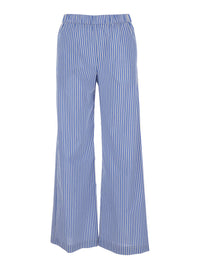 Leplain Women Blue Pants With Wide Leg And All-Over Stripes In Cotton Blend Woman