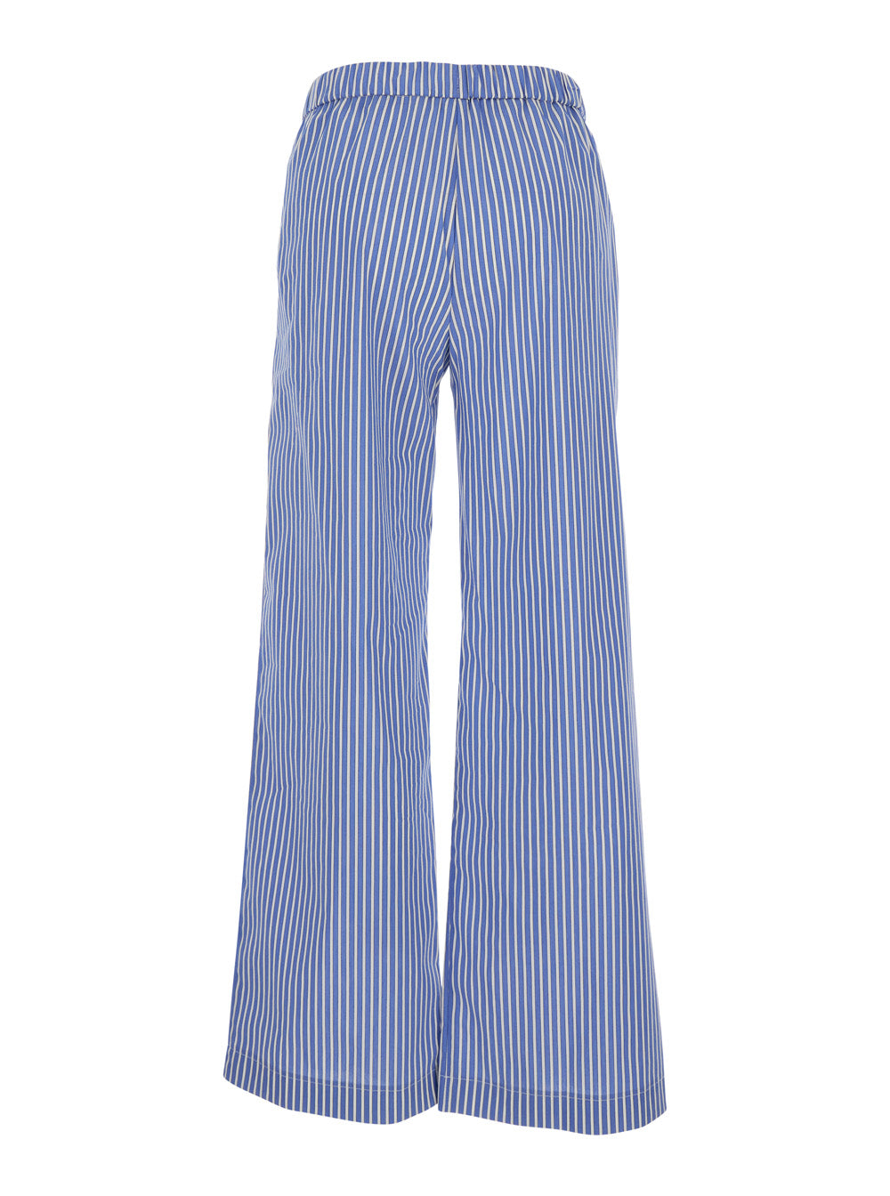 Leplain Women Blue Pants With Wide Leg And All-Over Stripes In Cotton Blend Woman