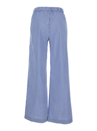 Leplain Women Blue Pants With Wide Leg And All-Over Stripes In Cotton Blend Woman