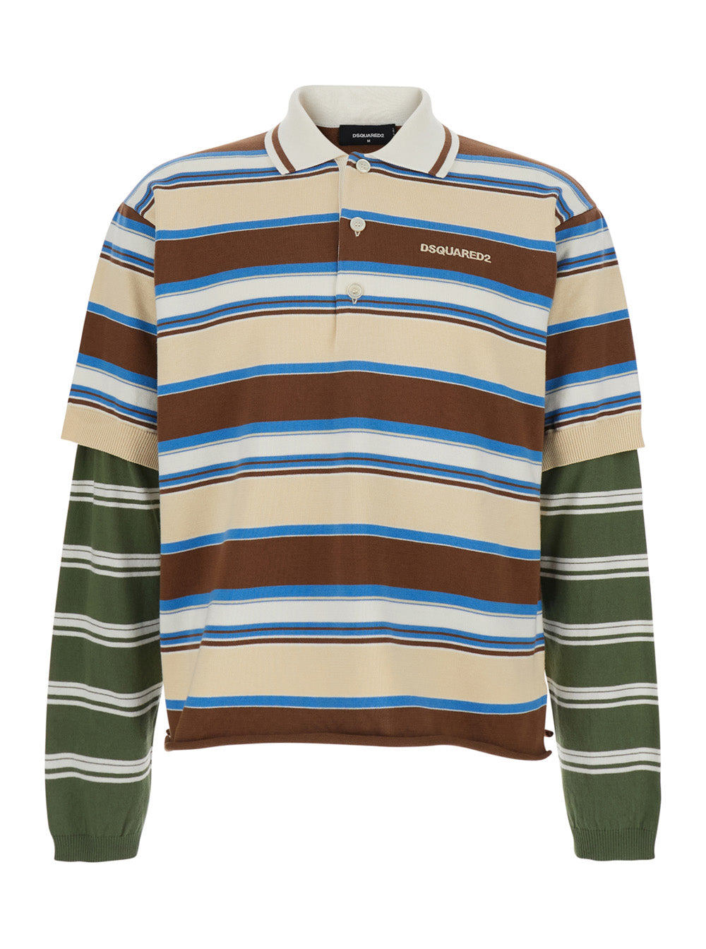 Dsquared2 Men Multicolor Polo Shirt With Logo Lettering On The Front And All-Over Striped Print In Cotton For Men