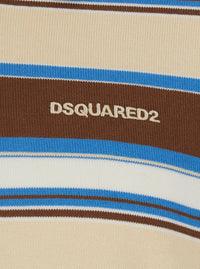 Dsquared2 Men Multicolor Polo Shirt With Logo Lettering On The Front And All-Over Striped Print In Cotton For Men