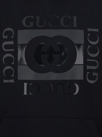 Gucci Men Black Hooded Sweatshirt With Drawstring And Front Logo In Cotton For Men