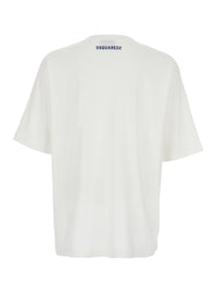 Dsquared2 Men White Crew Neck T-Shirt With Logo Print On The Front In Cotton For Men