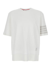 Thom Browne Men White T-Shirt With Classic Collar And 4-Bar Detail On Sleeve In Cotton For Men