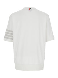 Thom Browne Men White T-Shirt With Classic Collar And 4-Bar Detail On Sleeve In Cotton For Men