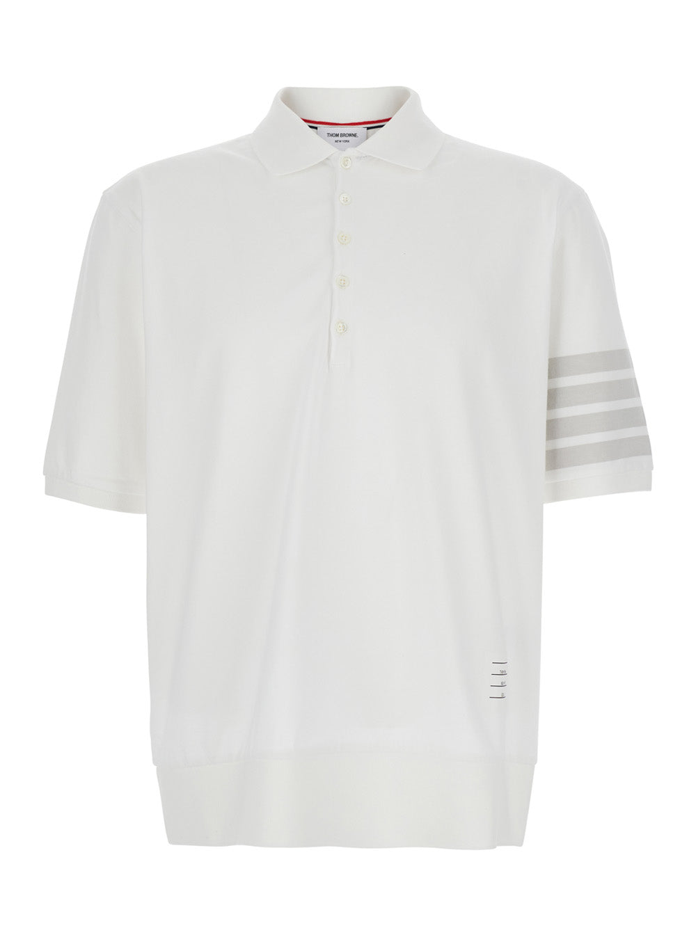 Thom Browne Men White Polo With Classic Collar And 4-Bar Detail On Sleeve In Cotton For Men