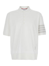 Thom Browne Men White Polo With Classic Collar And 4-Bar Detail On Sleeve In Cotton For Men