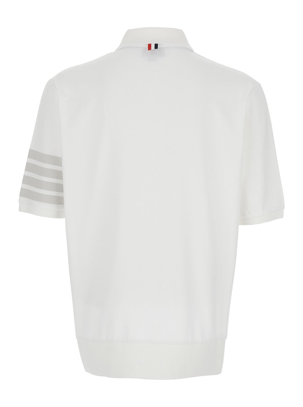 Thom Browne Men White Polo With Classic Collar And 4-Bar Detail On Sleeve In Cotton For Men