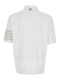 Thom Browne Men White Polo With Classic Collar And 4-Bar Detail On Sleeve In Cotton For Men