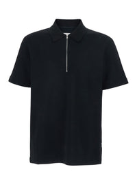 Jil Sander Men Black Polo Shirt With Front Zip Closure And Classic Collar In Cotton For Men