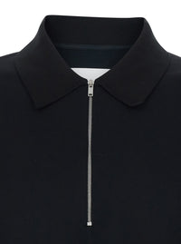 Jil Sander Men Black Polo Shirt With Front Zip Closure And Classic Collar In Cotton For Men
