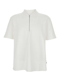 Jil Sander Men White Polo With Classic Collar And Front Zip Closure In Cotton For Men