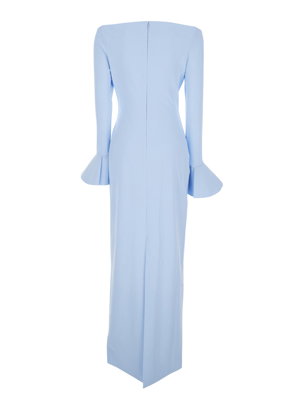 Solace London Women Long Dress 'Anica' With Bell Sleeves And Off Shoulder Design In Blue Stretch Tech Fabric For Women
