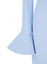 Solace London Women Long Dress 'Anica' With Bell Sleeves And Off Shoulder Design In Blue Stretch Tech Fabric For Women