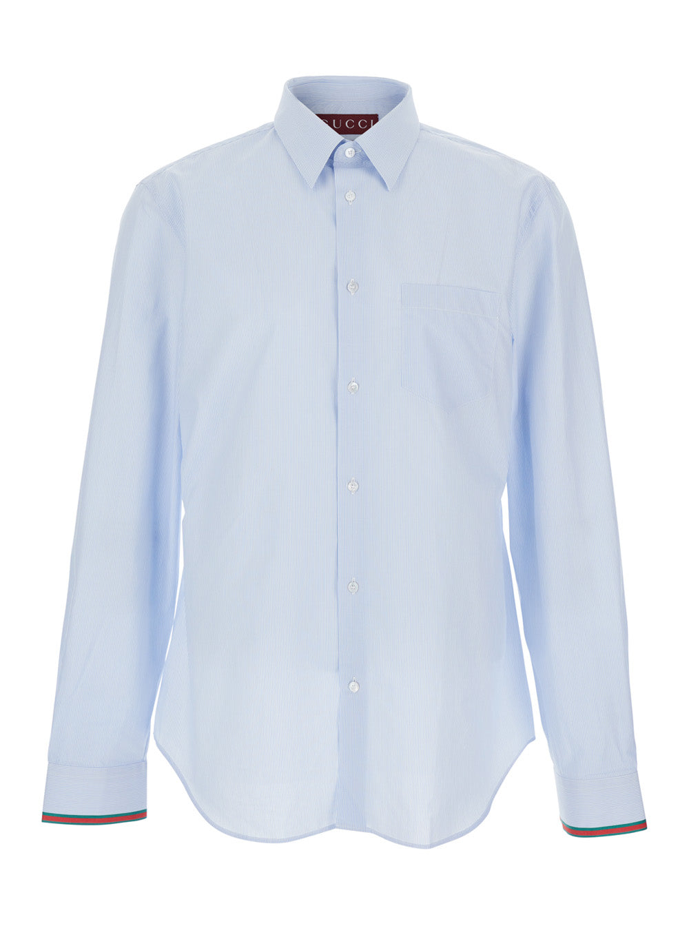 GUCCI Gucci Men Light Blue Shirt With Classic Collar And Web Cuffs For Men