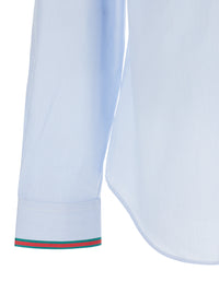 GUCCI Gucci Men Light Blue Shirt With Classic Collar And Web Cuffs For Men