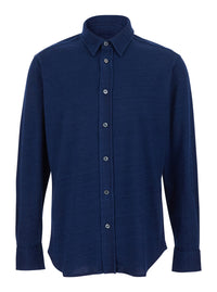 Tom Ford Men Blue Shirt With Classic Collar And Denim Effect In Cotton Man