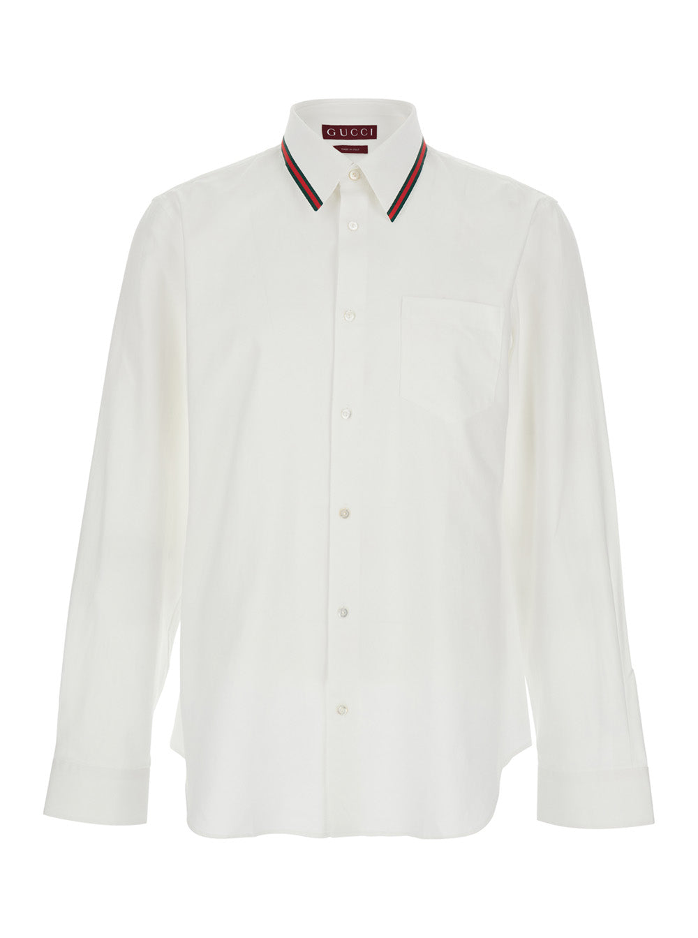Gucci Men White Shirt With Web Collar In Cotton For Men
