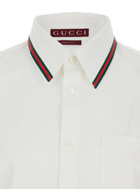 Gucci Men White Shirt With Web Collar In Cotton For Men