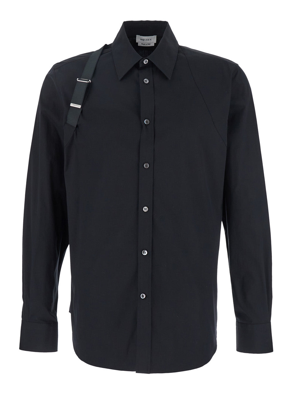 Alexander Mcqueen Men Black 'Harness' Shirt With Classic Collar And Strap Detail On Sleeve In Cotton For Men