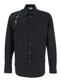 Alexander Mcqueen Men Black 'Harness' Shirt With Classic Collar And Strap Detail On Sleeve In Cotton For Men
