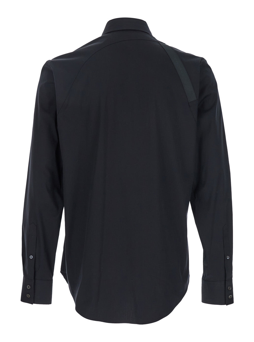 Alexander Mcqueen Men Black 'Harness' Shirt With Classic Collar And Strap Detail On Sleeve In Cotton For Men