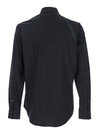 Alexander Mcqueen Men Black 'Harness' Shirt With Classic Collar And Strap Detail On Sleeve In Cotton For Men