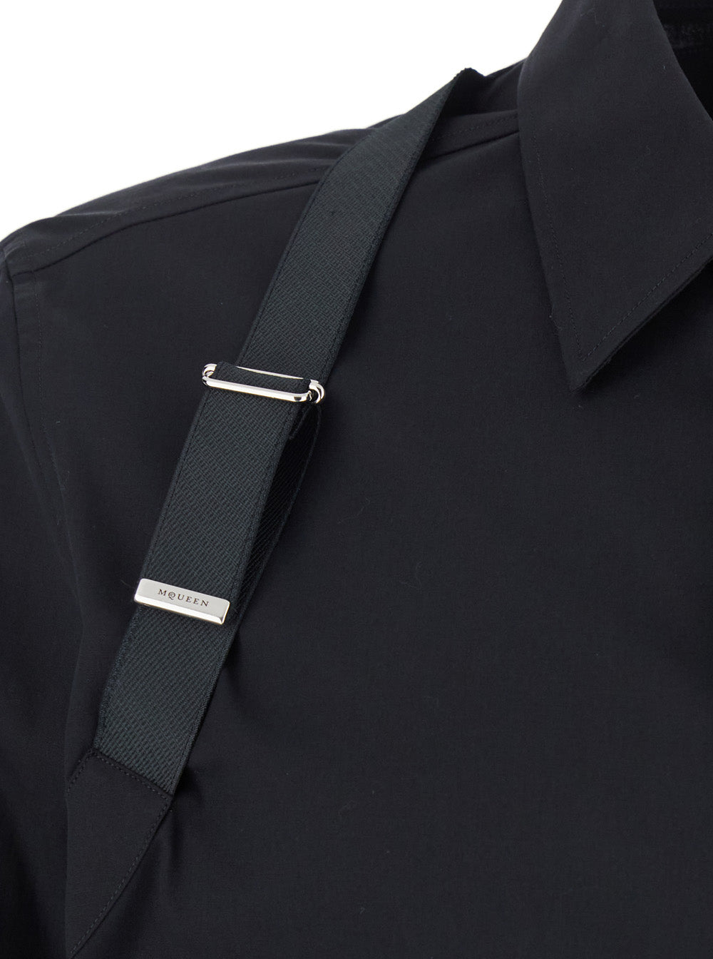 Alexander Mcqueen Men Black 'Harness' Shirt With Classic Collar And Strap Detail On Sleeve In Cotton For Men
