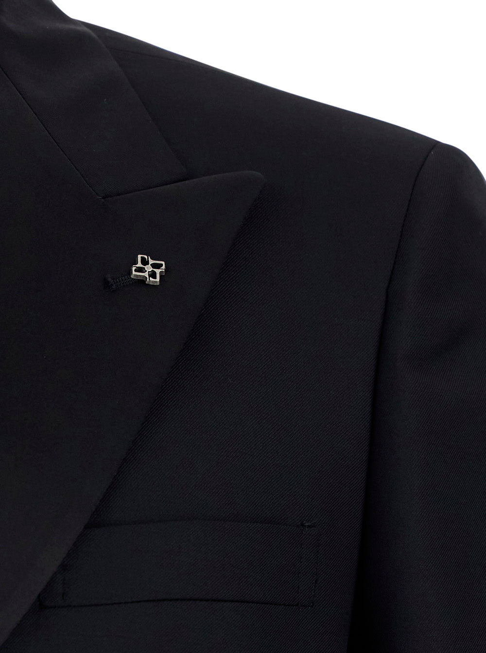 Tagliatore Men Black Double-Breasted Suit With Peak Revers In Wool For Men