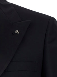Tagliatore Men Black Double-Breasted Suit With Peak Revers In Wool For Men