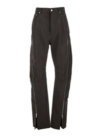 Rick Owens Men Bolan Banana Pants With Zip Details In Brown Stretch Cotton For Men