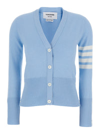 Thom Browne Women Light Blue Cardigan With V-Neck And 4Bar Logo On Sleeve In Cashmere For Women