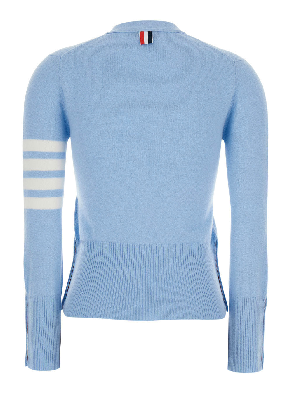 Thom Browne Women Light Blue Cardigan With V-Neck And 4Bar Logo On Sleeve In Cashmere For Women