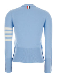 Thom Browne Women Light Blue Cardigan With V-Neck And 4Bar Logo On Sleeve In Cashmere For Women
