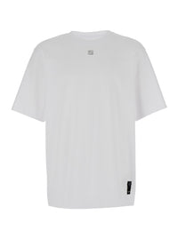 Fendi Men White Crew Neck T-Shirt With Ff Plate On The Front In Cotton For Men