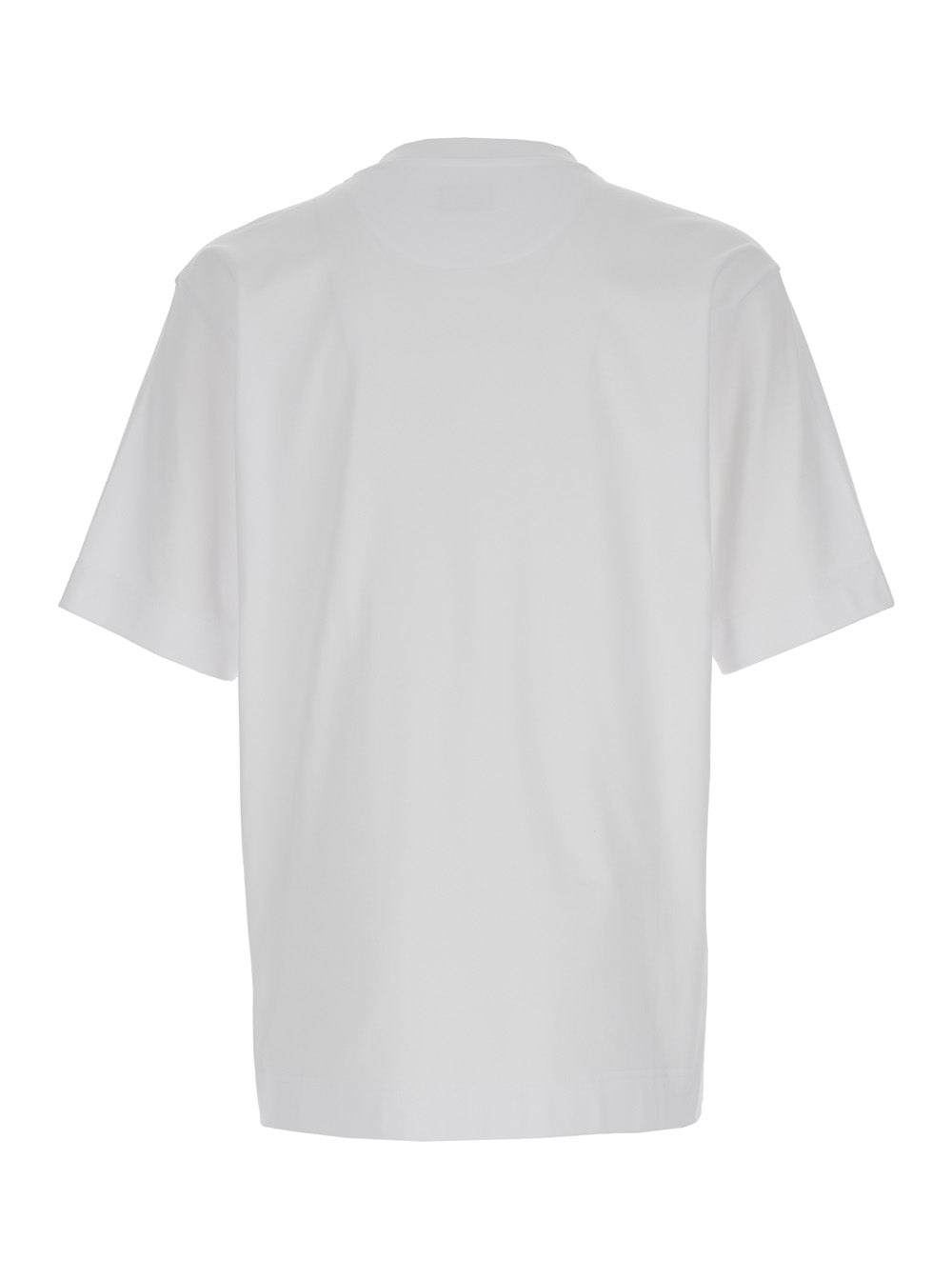 Fendi Men White Crew Neck T-Shirt With Ff Plate On The Front In Cotton For Men