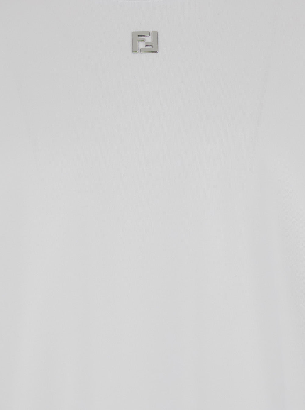 Fendi Men White Crew Neck T-Shirt With Ff Plate On The Front In Cotton For Men