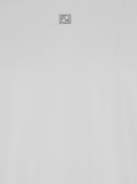 Fendi Men White Crew Neck T-Shirt With Ff Plate On The Front In Cotton For Men
