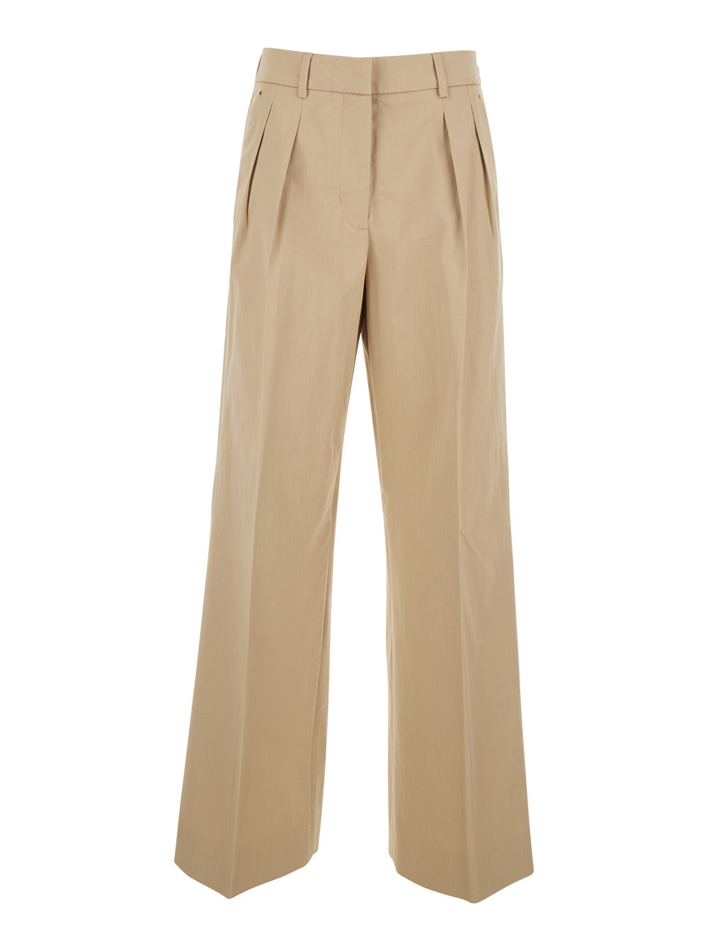 Moncler Women Michaela Beige Pants With Logo Patch On The Side And Pleats On The Front In Women's Cotton Blend