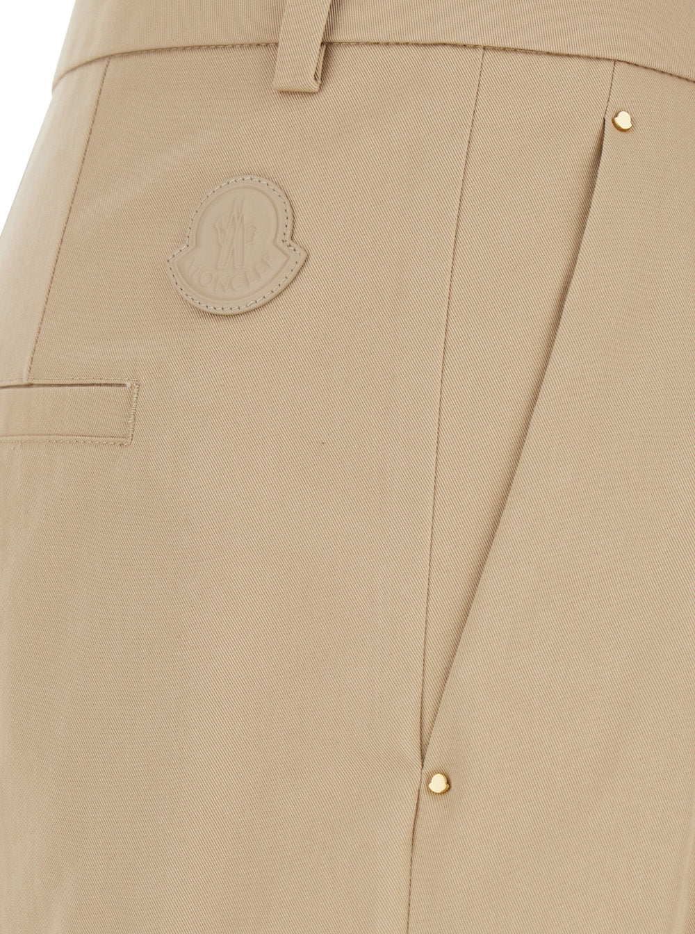 Moncler Women Michaela Beige Pants With Logo Patch On The Side And Pleats On The Front In Women's Cotton Blend