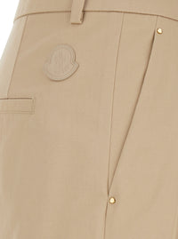 Moncler Women Michaela Beige Pants With Logo Patch On The Side And Pleats On The Front In Women's Cotton Blend