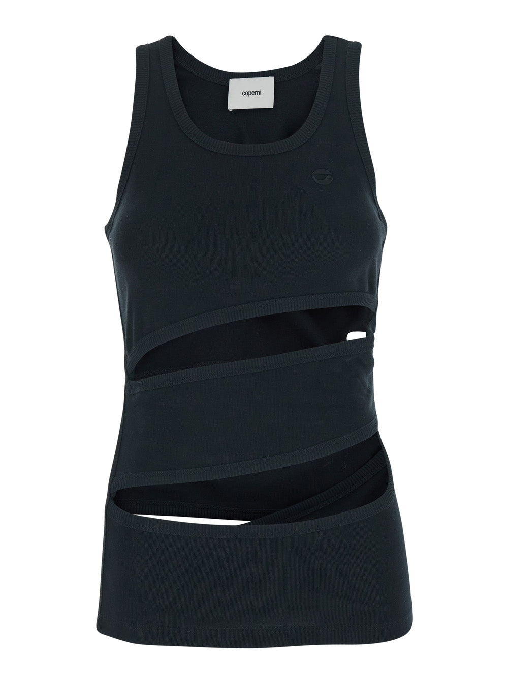 Coperni Women Sleeveless Top With Spiral Cut-Out Design And Logo Embroidery On The Front In Black Cotton For Women