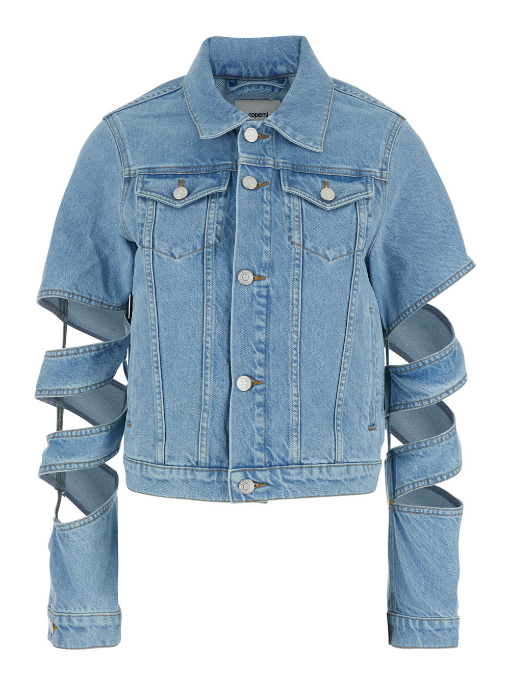 Coperni Women Light Blue Jacket With Classic Collar And Spiral Cut-Out Sleeves In Denim Woman