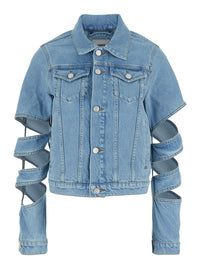 Coperni Women Light Blue Jacket With Classic Collar And Spiral Cut-Out Sleeves In Denim Woman