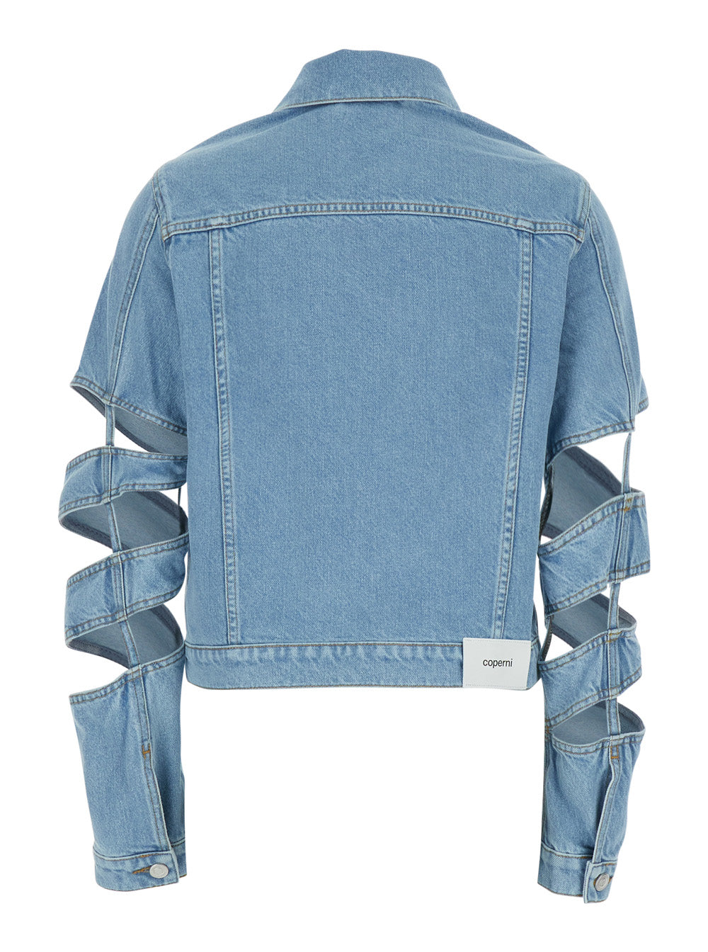 Coperni Women Light Blue Jacket With Classic Collar And Spiral Cut-Out Sleeves In Denim Woman
