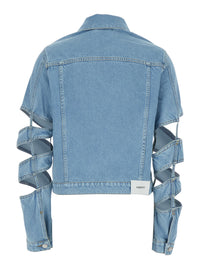 Coperni Women Light Blue Jacket With Classic Collar And Spiral Cut-Out Sleeves In Denim Woman