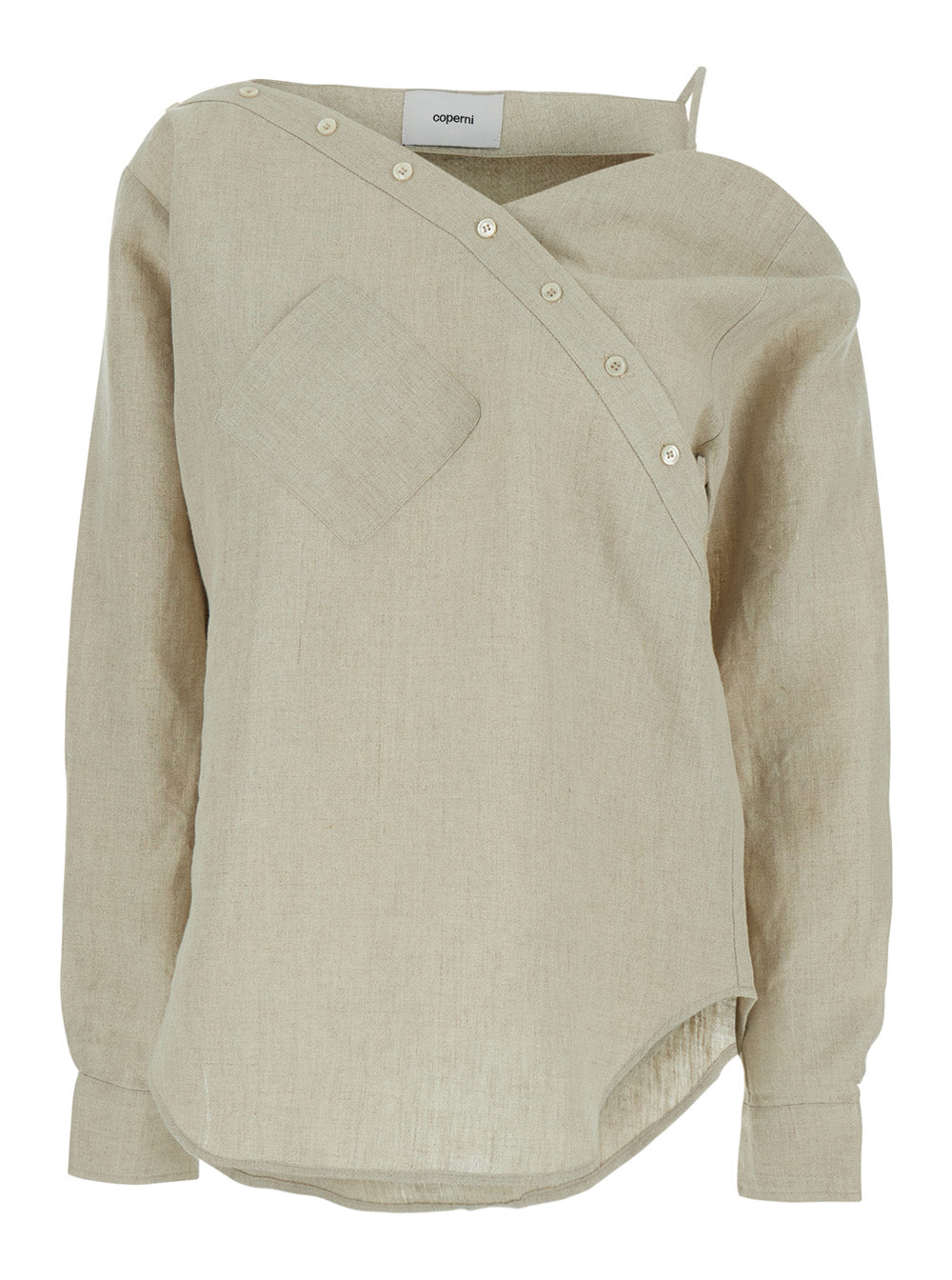 Coperni Women 'Heart' Beige Shirt With Asymmetrical Buttoning And Chest Pocket In Cotton Woman