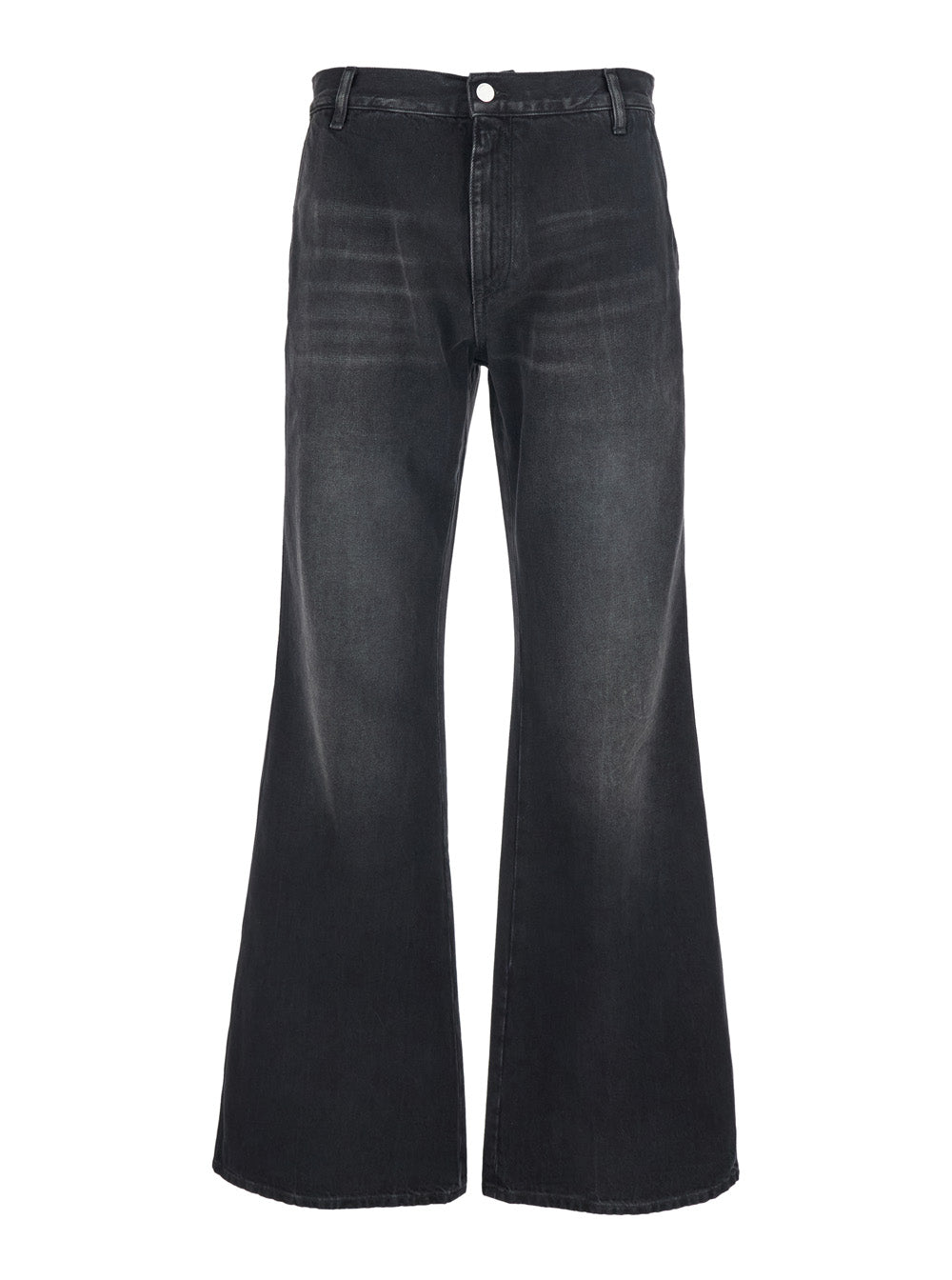 Amiri Men Black Jeans With Wide Leg And Logo Patch On The Back In Denim For Men