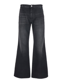 Amiri Men Black Jeans With Wide Leg And Logo Patch On The Back In Denim For Men
